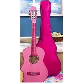PINK 31" Wood Guitar with Case a Genuine Wood Guitar with Real Steel Strings & a Case, Too!