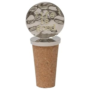 Natural Life WST007 2-3 4-Inch by 1-Inch Wine Stopper, 1-Pack, Silver and Cork