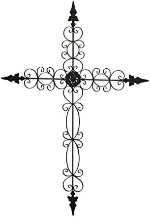 Vintage Rustic Fleur De Lis Iron Wall Cross Christian Home Decor Accent 36 Inches