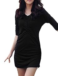 V-neck Summer Elbow Length Sleeves Cotton Mini Dress 