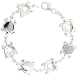 Sterling Silver Heart-shaped Turtle Link Bracelet, 1/2 (13mm) wide