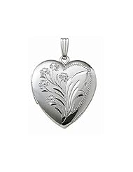 14k White Gold Engraved Heart Locket 1 inch x 1 inch Solid 14K White Gold