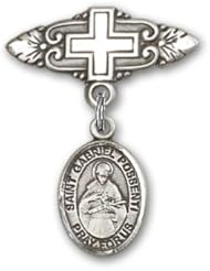 Sterling Silver Baby Badge with St. Gabriel Possenti Charm and Badge Pin with Cross