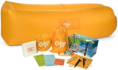 Castaway Reef Inflatable Air Lounger with pockets, portable indoor or outdoor, beach, camping park, backyard, inflatable lounge chair (Dark Yellow)