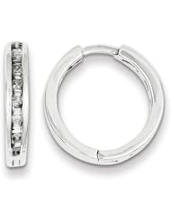 Sterling Silver Baguettes & Round Diamond Hoop Earrings