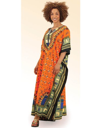 Traditional Thailand Style Cotton Caftan Kaftan with Zipper - Available in Black or Orange