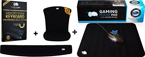 CushionCare Keyboard Wrist Rest Pad Gold Box Packaging + Large Black Gaming Mouse Mat Pad - Soft and Breathable Material, Non-Slip Rubber, Smooth cloth surface - With Complementary Gaming Mouse