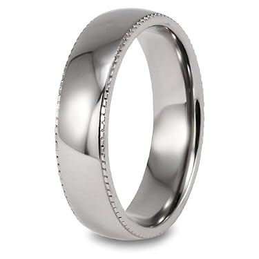 Millgrain Edge Domed High Polished Titanium Ring (5mm) - Sizes 5 - 13