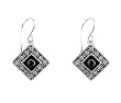 Earrings - E415 - Crystal Diamond Shaped Earrings - Sterling Silver Ear Wire ~ Jet and Black Diamond (Black and Grey / Gray)