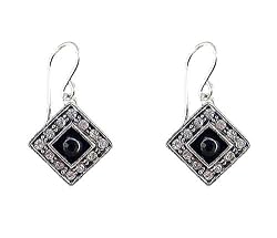 Earrings - E415 - Crystal Diamond Shaped Earrings - Sterling Silver Ear Wire ~ Jet and Black Diamond (Black and Grey / Gray)