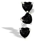 14K White Gold Genuine Heart Black Onyx and Diamond 3-Stone Pendant