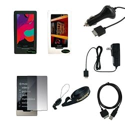 Zune HD 16GB 32GB Accessories. Premium Essential Accessory Kit for Zune HD: Black Skin Case + Clear Skin Case + Car Auto Charger + Wall Home Travel Charger + Highspeed USB Cable + Screen Protector + Crazyondigital Neck String