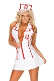 SEXY PVC ZIP FRONT NURSE COSTUME & HAT (L) + PVC TOP FISHNET HOLD UP STOCKINGS