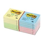 3M 654-RP-A 3M Post-it Recycled Pastel Notes, 3 x 3, Four Colors, 12 100-Sheet Pads/Pack