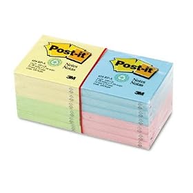 3M 654-RP-A 3M Post-it Recycled Pastel Notes, 3 x 3, Four Colors, 12 100-Sheet Pads Pack by 3M