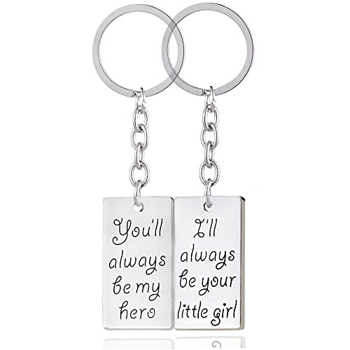 2pcs You'll always be my hero I'll always be your little girl Key Chain Ring Set Father's Day Dad Gift