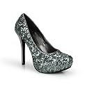 Sequin Stiletto High Heel Platform Pump Pewter