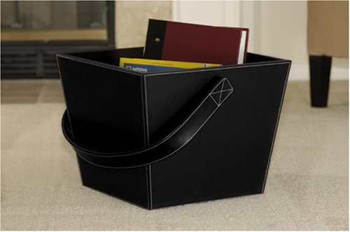 FTS - Magazine Basket with Handle Black Faux Leather 136-102-14 under The Kitchen Store