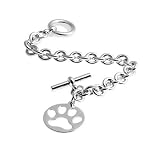 Paw Print Toggle Bracelet Sterling Silver for Dog Lovers and Cat Lovers by Ashley & Co. Paw Print Jewelry 7", 8"