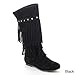 Refresh JOLIN-06 Women's Fringe Studded Flat Heel Zipper Under Knee High Boots