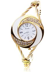 SINOBI New Fashion Womens Bangle Wrist Watch Quartz Gold-White WTH0051