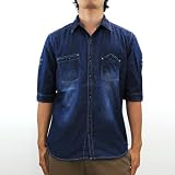 (スミスアメリカン)SMITHS AMERICAN　衿ワイヤー入り　デニム　五分袖　ロールアップ　シャツ　メンズ