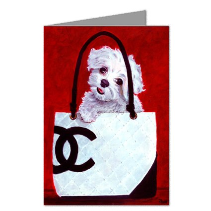 Maltese in A Chanel Handbag Greeting Card Set