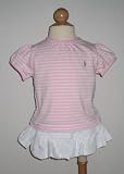 Ralph Lauren Girls 2 Piece Set Striped Short Sleeve Tee with Ruffled Bottom Polo Pony Logo
