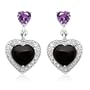 10k White Gold Heart-Shaped Onyx with Diamonds Heart Earrings