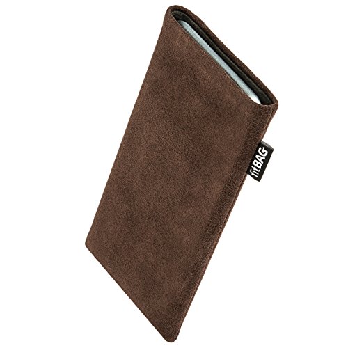 fitBAG Classic Brown custom tailored sleeve for Sony Xperia Z3 Compact (D5803). Genuine Alcantara pouch with integrated MicroFibre lining for display cleaning