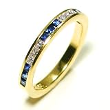Diamond and Sapphire Channel Set Half Circle Anniverary Band or Stacking Ring, 18k Yellow Gold, Ring Size 6.25 (T.w 0.85)