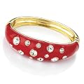Crystal Hinged Fashion Bangle Gold & Red
