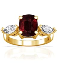 14K Yellow Gold Cushion Cut Ruby Three Stone Ring
