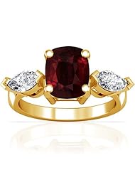 18K Yellow Gold Cushion Cut Ruby Three Stone Ring