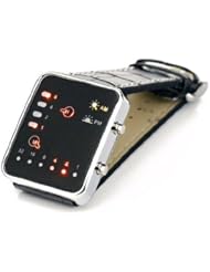 VIKEN Cool Fashion Binary Yellow & Red LED Date Digital Man Lady Leather Watch (Black)