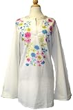 Cool and Breathable White Floral Embroidery Tunic Beach Cover up-Medium to Plus Size