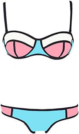 Wind Hut Women Color Conjoin Neoprene Bikini Set Swimwear Swimsuit (S:US 2-4, Sky blue)