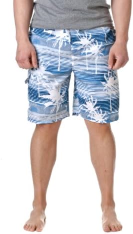 Nothing But Net Men's Palm Print Swim Shorts, Sky Blue, Size X-Large