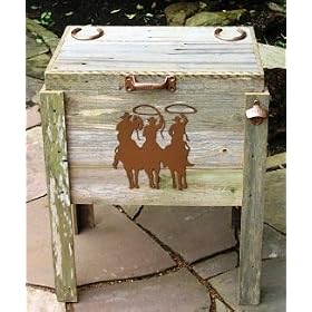 CG Products TEXAS Bronze Cowboys Cooler Hand-Made Weathered Wood Outdoor Ice Chest -...
