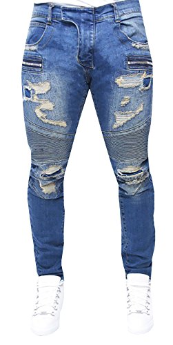 Makkrom Men's Casual Joggers Denim Pants Ripped Broken Hole Jeans