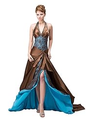 A-line Satin Beaded Lace Natural   Waistline Floor Length Halter Prom Dress 