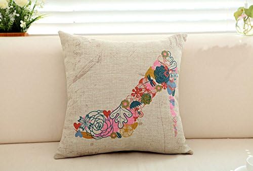 Ebuyingcity Cotton Linen Square Throw Pillow Case Decorative Thick Pillow Cushion Cover Pillowcase 18x18 Inches, for Cars Sofa Couch Chair Cushion Cover, Floral High Heel