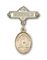 14K Gold Baby Badge with St. Walburga Charm and Godchild Badge Pin