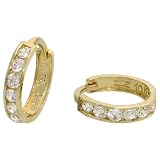 10k Gold Hoop Earrings w  CZ Stones, 7 16 in. (11mm) diameter