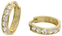 10k Yellow Gold Hoop Earrings w/ CZ Stones, 7/16" (11mm) diameter