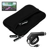 Skque Black Glove Series Carrying Case + Clear Screen Protector + Car Charger for Garmin Nuvi 1450 1450LMT