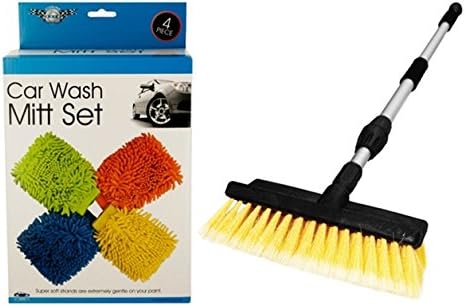 Super Soft Car Wash Mitt Bundle With Scratch-Free Car Wash Brush Telescopic Handle