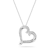 10k White Gold Diamond Heart Pendant (1/10 cttw, I-J Color, I2-I3 Clarity), 18"