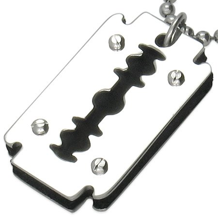 Edgy Stainless Steel Razor Blade Pendant with Carbon Fiber