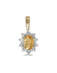 10k Yellow Gold Oval Citrine And Diamond Pendant (chain NOT included)